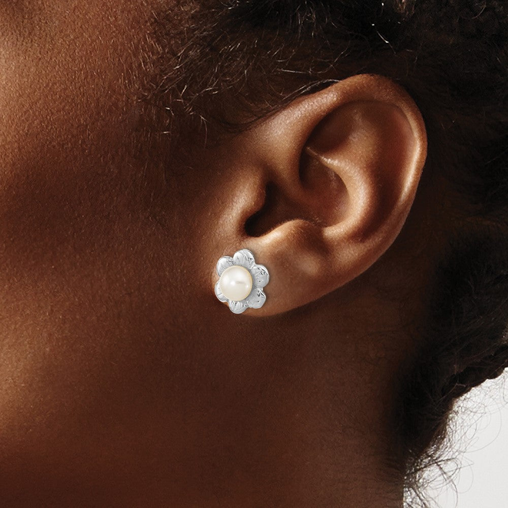 Madi K 14K White Gold 3-4mm Fwc Pearl Flower Post Earrings