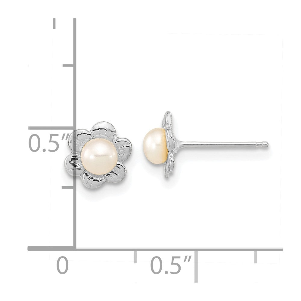 Madi K 14K White Gold 3-4mm Fwc Pearl Flower Post Earrings