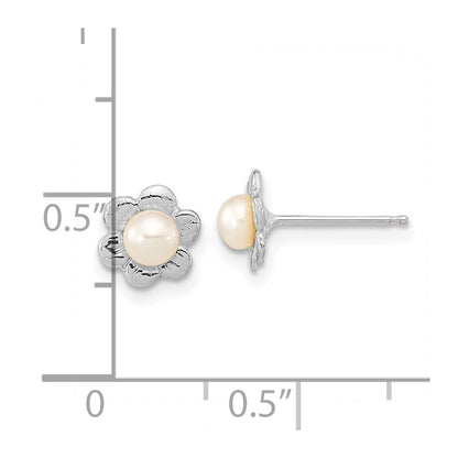 Madi K 14K White Gold 3-4mm Fwc Pearl Flower Post Earrings