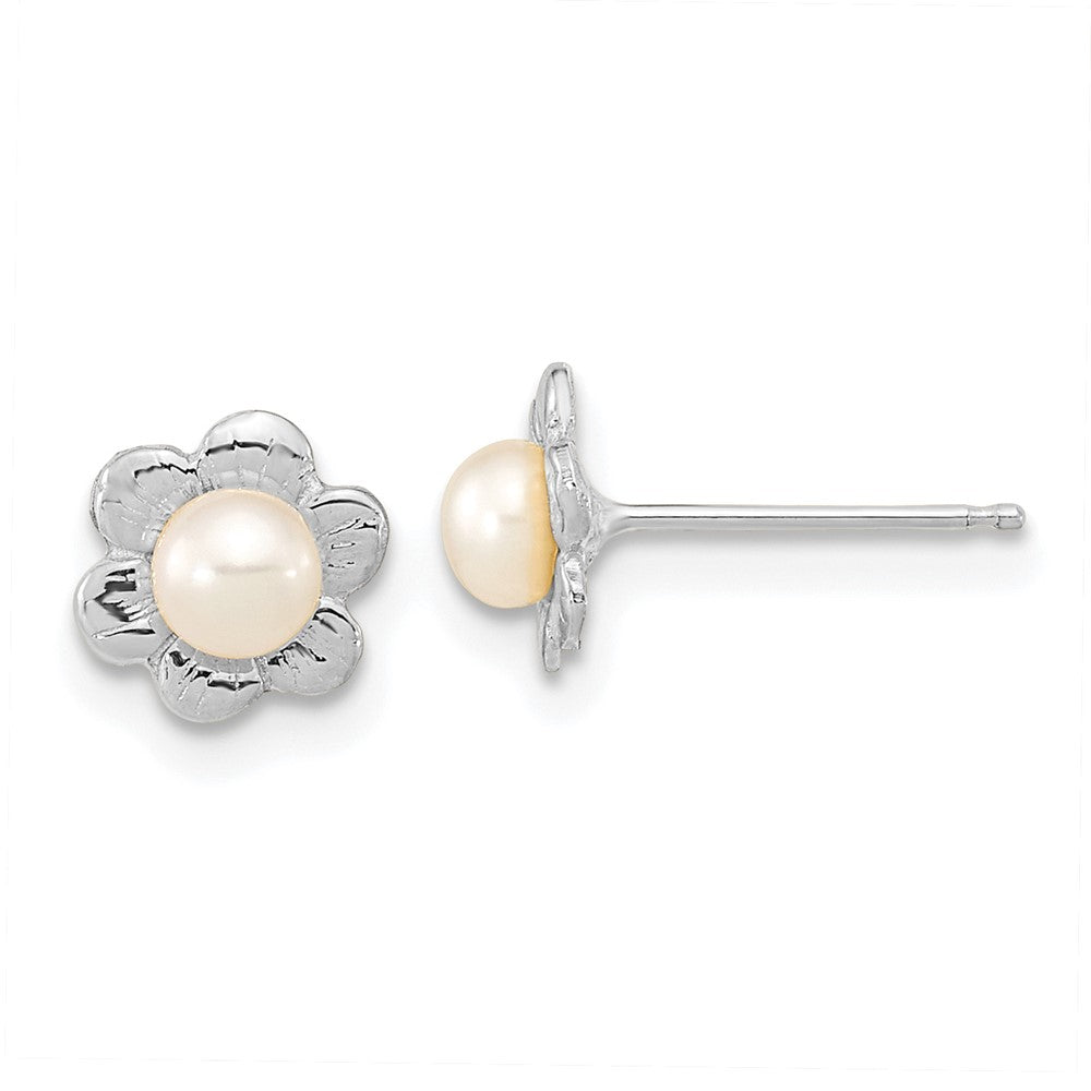 Madi K 14K White Gold 3-4mm Fwc Pearl Flower Post Earrings