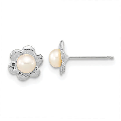 Madi K 14K White Gold 3-4mm Fwc Pearl Flower Post Earrings