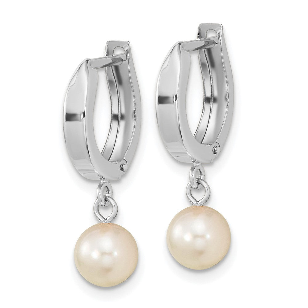 14K White Gold Wg 6-7mm Rnd Akoya Saltwater Cultured Pearl Dangle Hoop Earrings