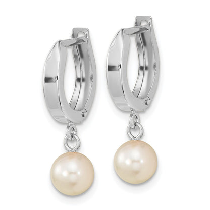 14K White Gold Wg 6-7mm Rnd Akoya Saltwater Cultured Pearl Dangle Hoop Earrings
