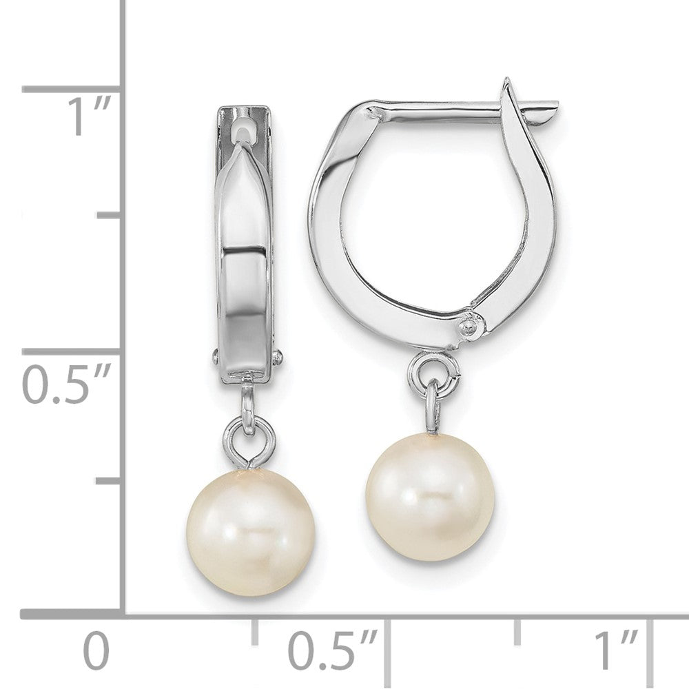 14K White Gold Wg 6-7mm Rnd Akoya Saltwater Cultured Pearl Dangle Hoop Earrings
