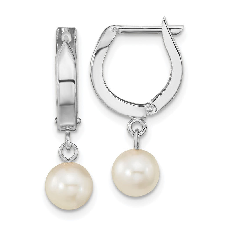14K White Gold Wg 6-7mm Rnd Akoya Saltwater Cultured Pearl Dangle Hoop Earrings
