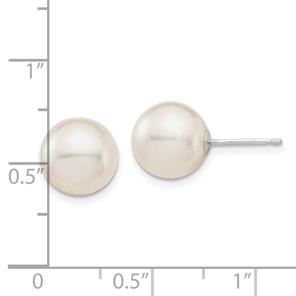 14K White Gold 9 10mm Round Akoya Saltwater Cultured Pearl Post Earrings