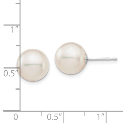 14K White Gold 9 10mm Round Akoya Saltwater Cultured Pearl Post Earrings