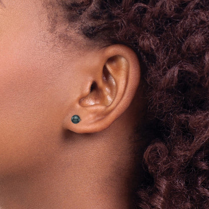 14K White Gold 5 6mm Black Round Akoya Saltwater Cultured Post Earrings