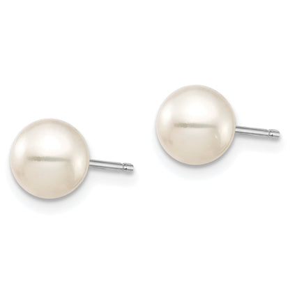 10K White Gold 6-7mm Round And Black Freshwater Cultured Pearl 2 Post Earrings Set