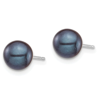 10K White Gold 6-7mm Round And Black Freshwater Cultured Pearl 2 Post Earrings Set