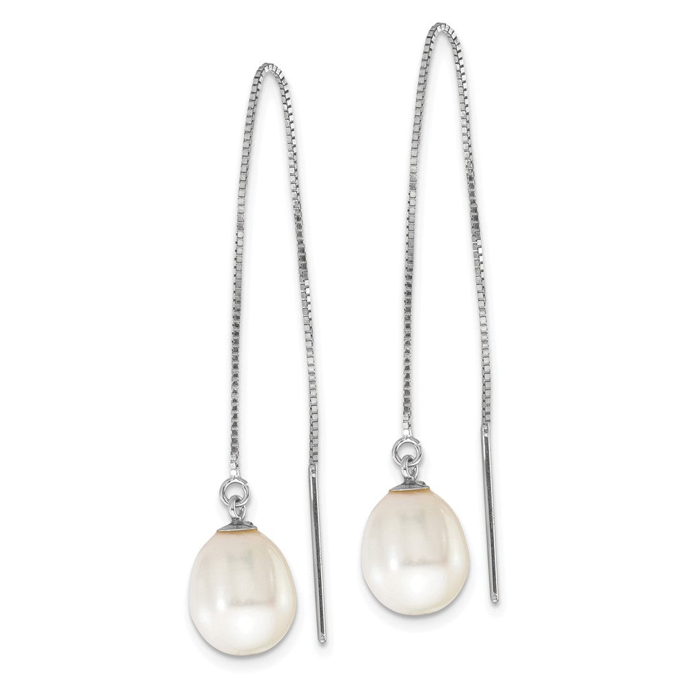14K White Gold Wg 6-8mm Teardrop Freshwater Cultured Pearl Threader Earrings