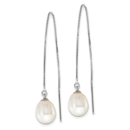 14K White Gold Wg 6-8mm Teardrop Freshwater Cultured Pearl Threader Earrings