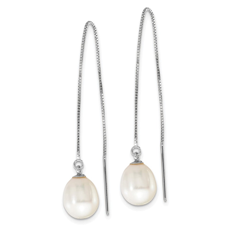 14K White Gold Wg 6-8mm Teardrop Freshwater Cultured Pearl Threader Earrings