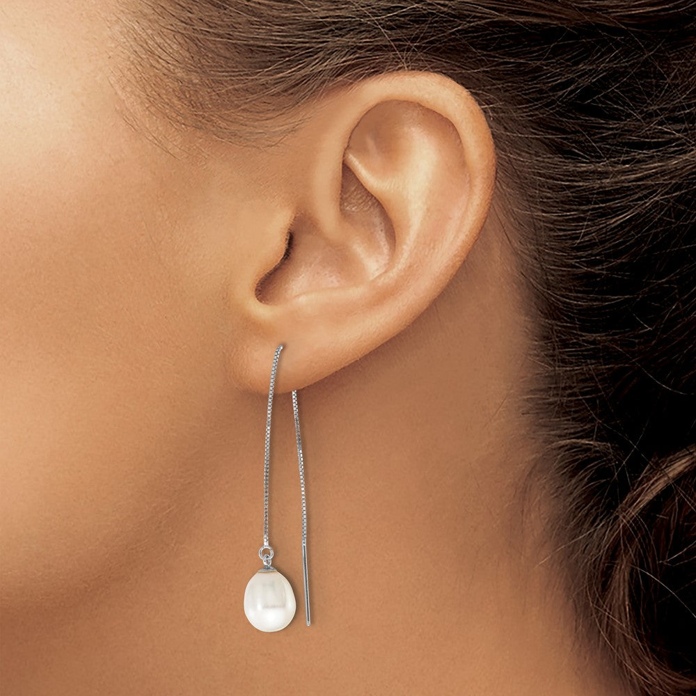 14K White Gold Wg 6-8mm Teardrop Freshwater Cultured Pearl Threader Earrings