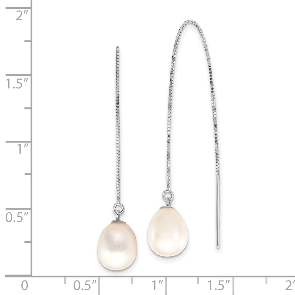 14K White Gold Wg 6-8mm Teardrop Freshwater Cultured Pearl Threader Earrings