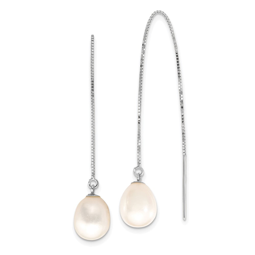 14K White Gold Wg 6-8mm Teardrop Freshwater Cultured Pearl Threader Earrings