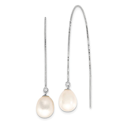 14K White Gold Wg 6-8mm Teardrop Freshwater Cultured Pearl Threader Earrings