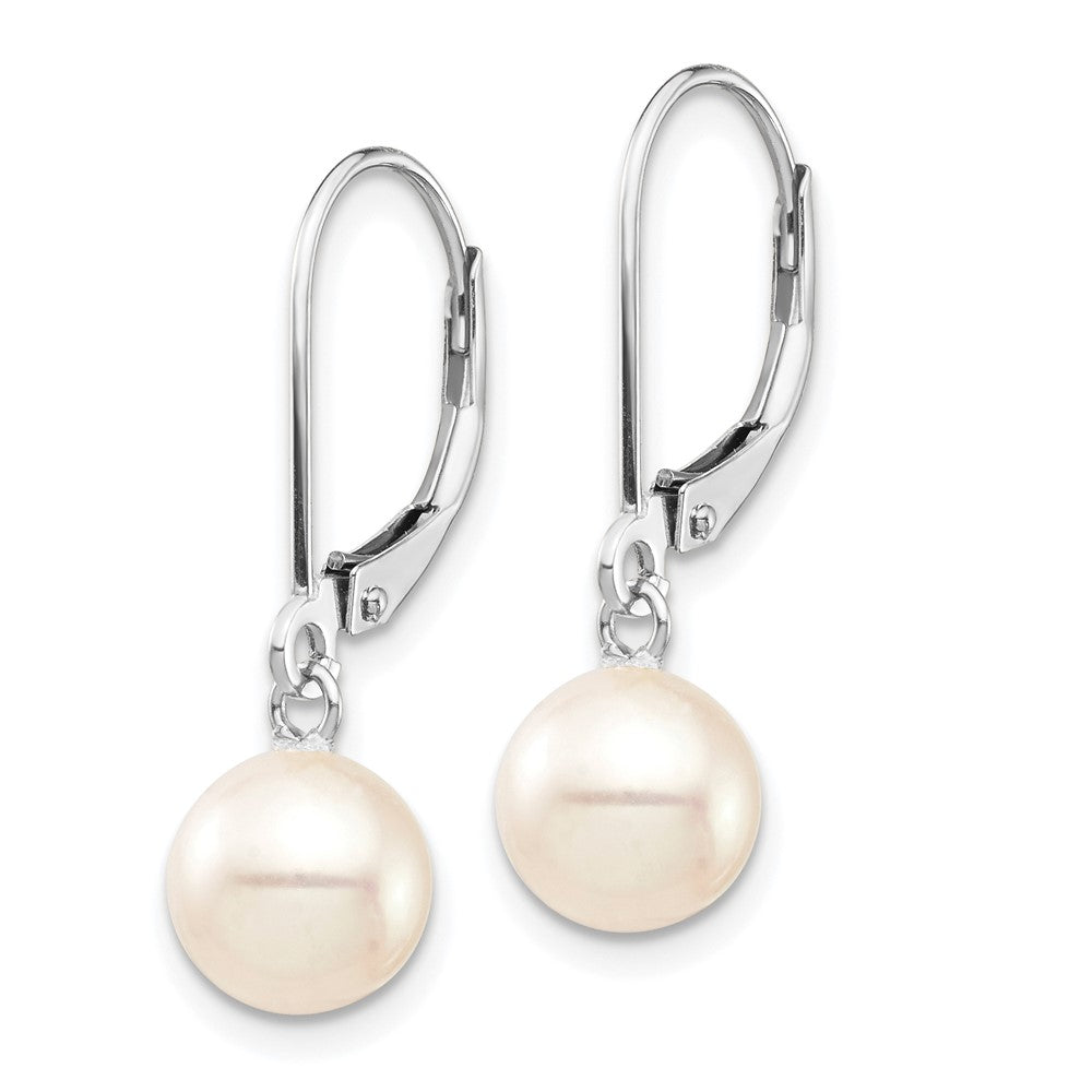 14K White Gold Wg 7-8mm Rnd White Freshwater Cultured Pearl Dangle Earrings