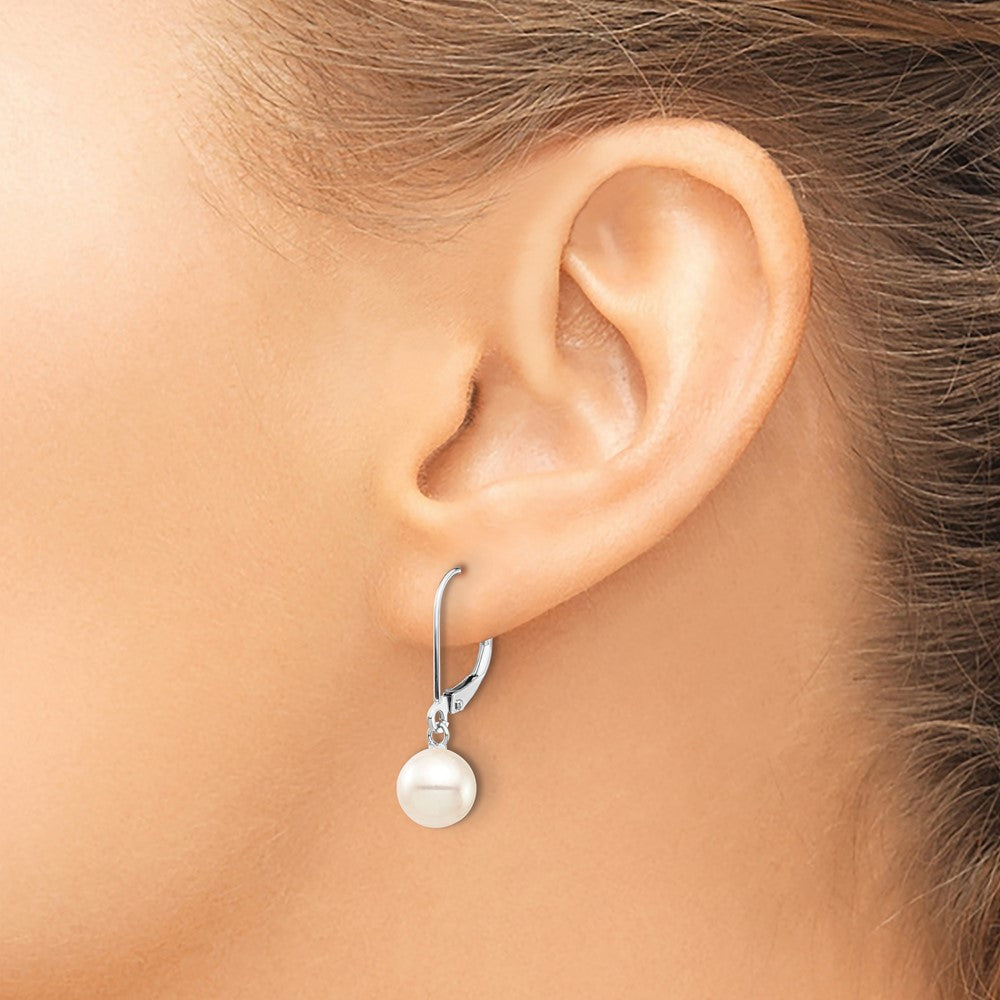 14K White Gold Wg 7-8mm Rnd White Freshwater Cultured Pearl Dangle Earrings