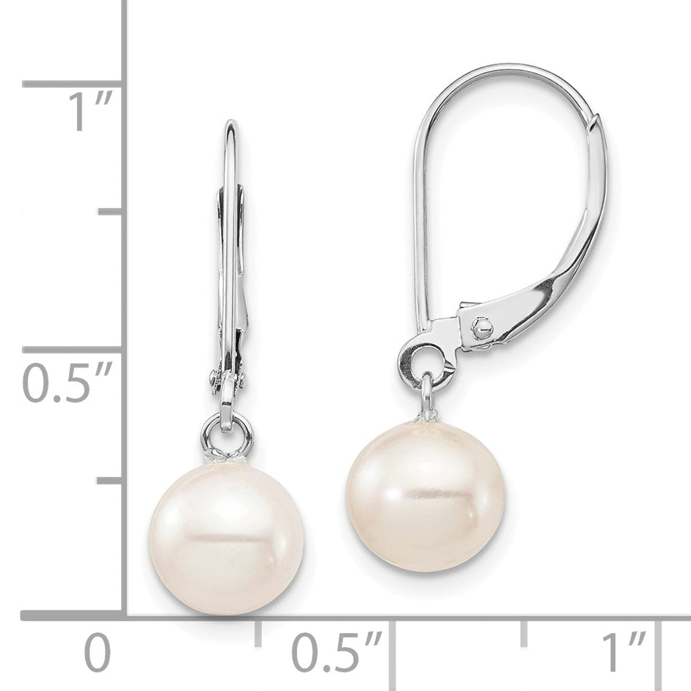 14K White Gold Wg 7-8mm Rnd White Freshwater Cultured Pearl Dangle Earrings