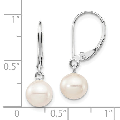 14K White Gold Wg 7-8mm Rnd White Freshwater Cultured Pearl Dangle Earrings