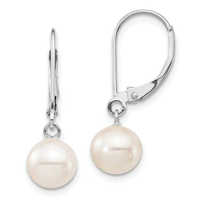 14K White Gold Wg 7-8mm Rnd White Freshwater Cultured Pearl Dangle Earrings