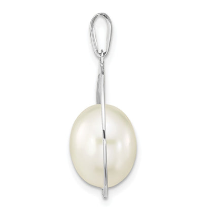 14K White Gold 8-9mm Rice Freshwater Cultured Pearl Pendant