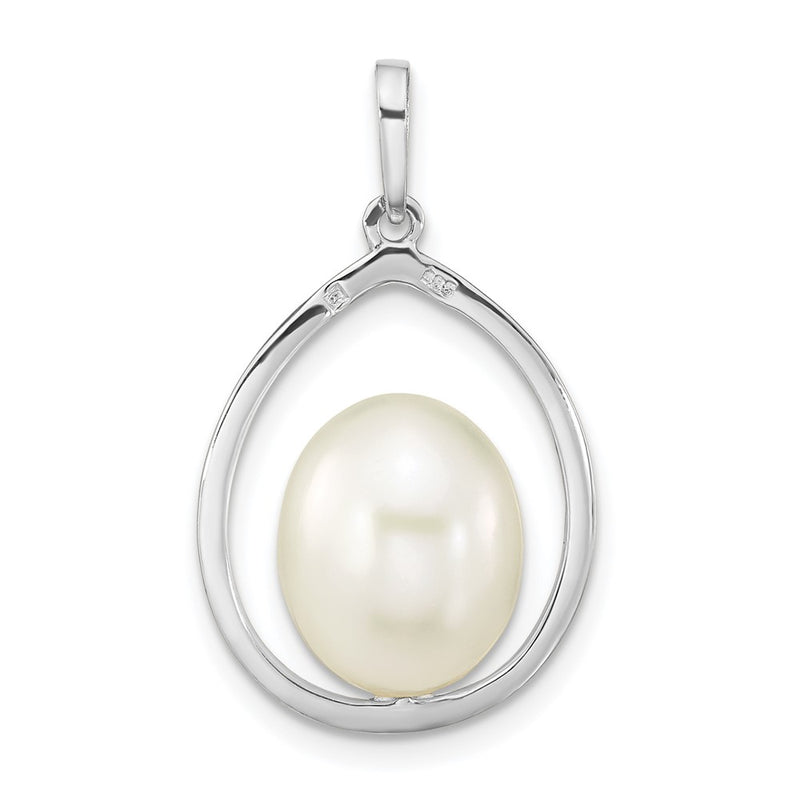 14K White Gold 8-9mm Rice Freshwater Cultured Pearl Pendant