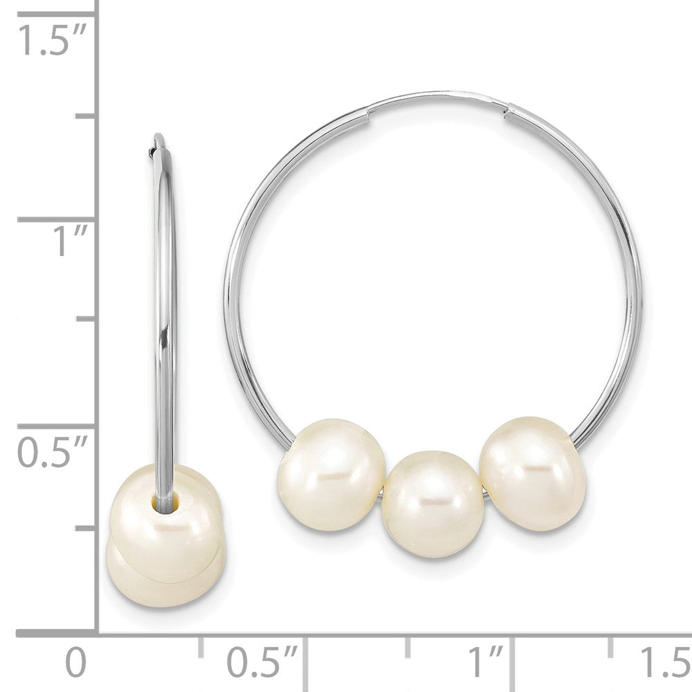 14K White Gold Wg 6-7mm Semi-Rnd Freshwater Cultured 3 Pearl Hoop Earrings