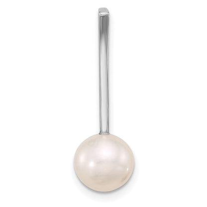 14K White Gold 8-9mm Round Freshwater Cultured Pearl Drop Chain Slide