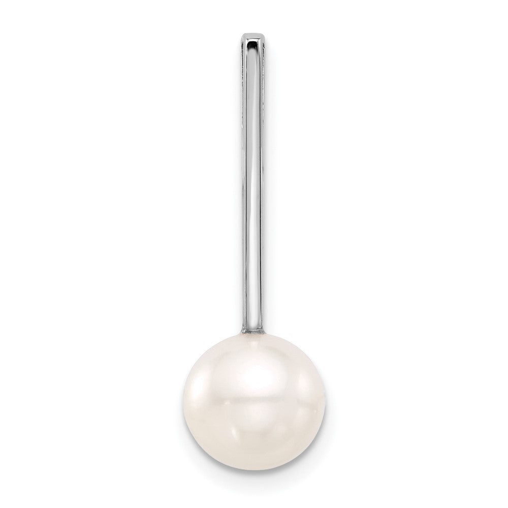 14K White Gold 8-9mm Round Freshwater Cultured Pearl Drop Chain Slide