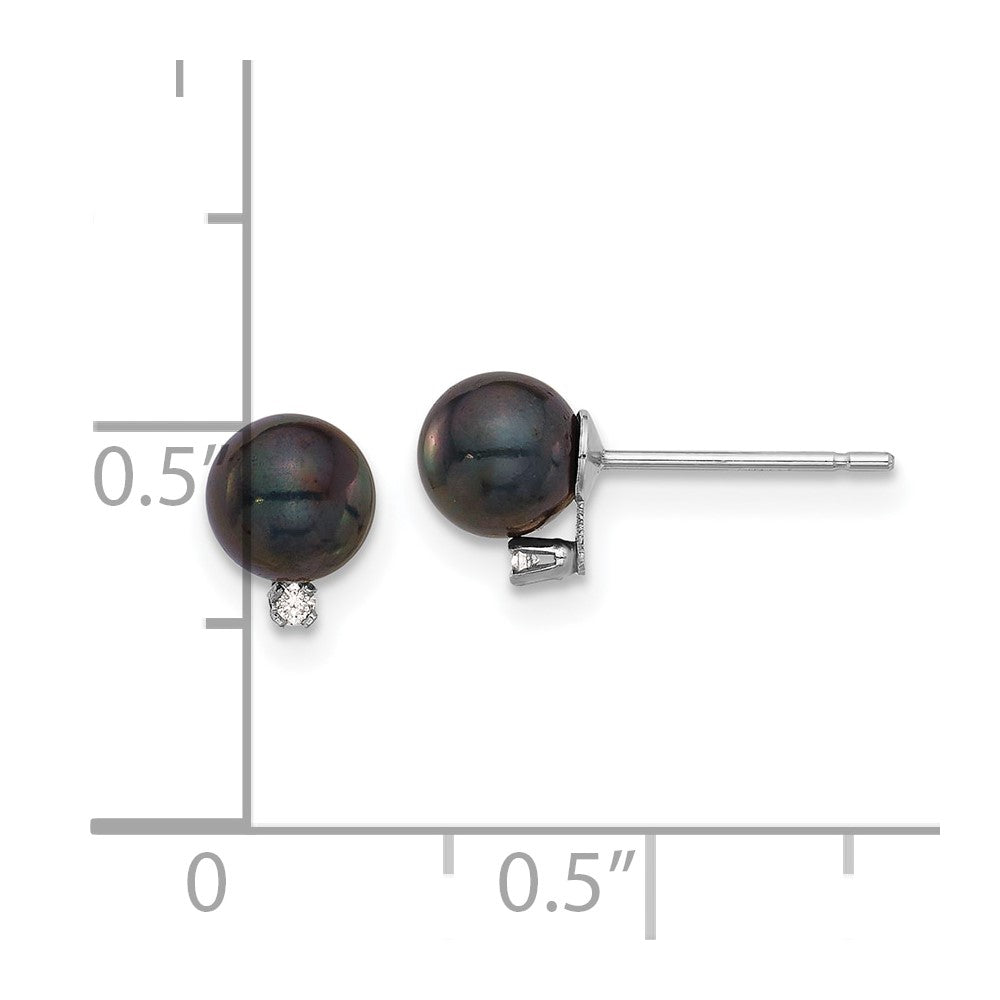 14K White Gold 5-6mm Blk Saltwater Akoya Pearl .02ct Dia Post Earrings