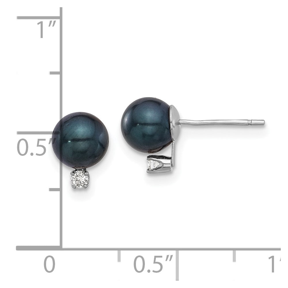 14K White Gold 6-7mm Black Akoya Pearl and .06ct Diamond Post Earrings