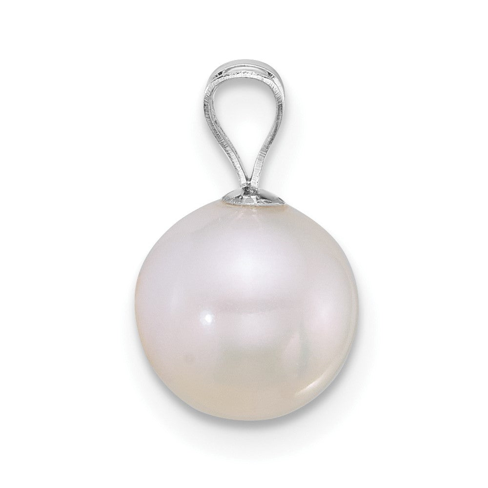14K White Gold Wg 8-9mm Round White Freshwater Cultured Pearl Pendant