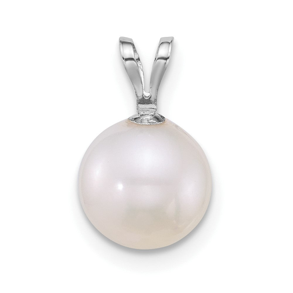 14K White Gold Wg 8-9mm Round White Freshwater Cultured Pearl Pendant