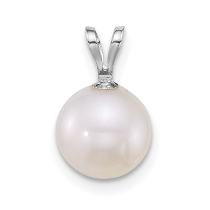 14K White Gold Wg 8-9mm Round White Freshwater Cultured Pearl Pendant