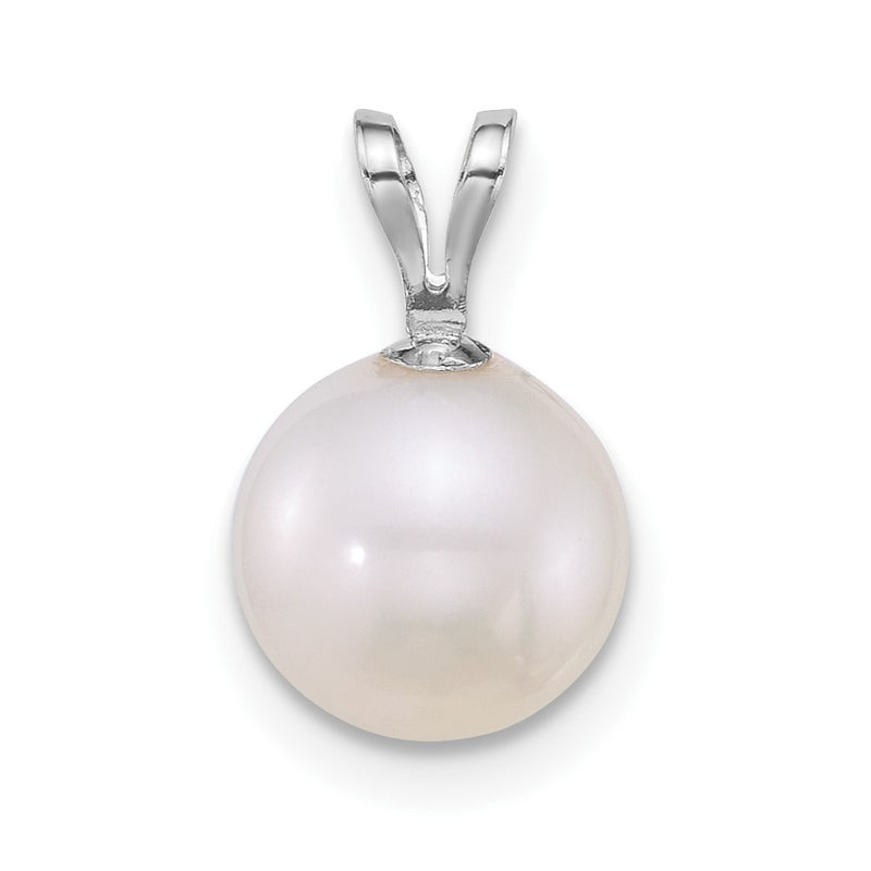 14K White Gold Wg 8-9mm Round White Freshwater Cultured Pearl Pendant