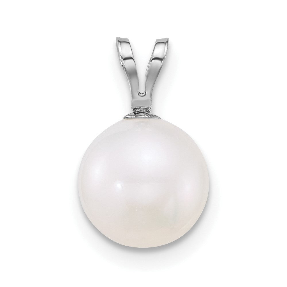 14K White Gold Wg 8-9mm Round White Freshwater Cultured Pearl Pendant