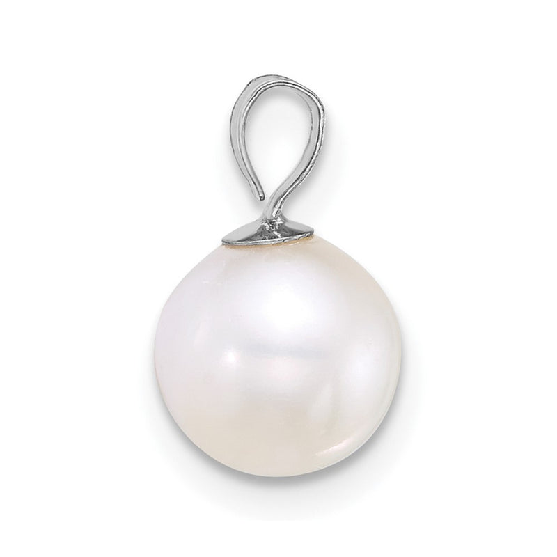 14K White Gold Wg 7-8mm Round White Freshwater Cultured Pearl Pendant