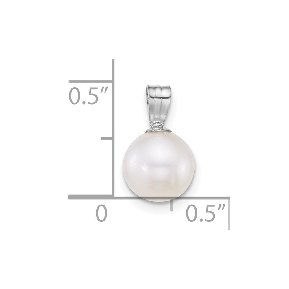 14K White Gold Wg 7-8mm Round White Freshwater Cultured Pearl Pendant