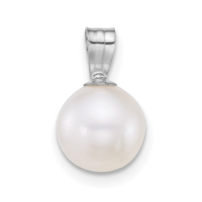 14K White Gold Wg 7-8mm Round White Freshwater Cultured Pearl Pendant