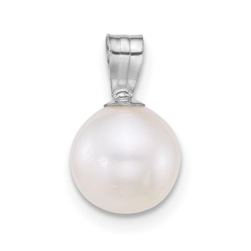 14K White Gold Wg 7-8mm Round White Freshwater Cultured Pearl Pendant