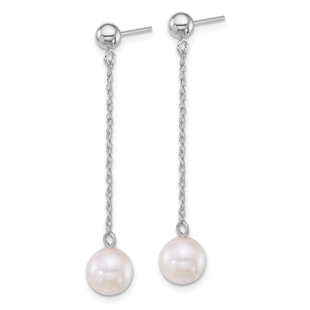 14K White Gold Wg 6.5-7mm Rnd Akoya Saltwater Cultured Pearl Dangle Earrings