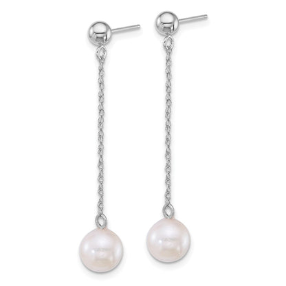 14K White Gold Wg 6.5-7mm Rnd Akoya Saltwater Cultured Pearl Dangle Earrings