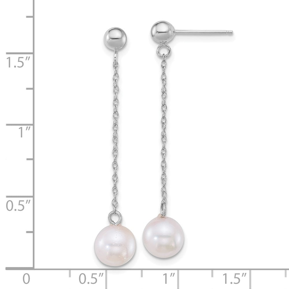 14K White Gold Wg 6.5-7mm Rnd Akoya Saltwater Cultured Pearl Dangle Earrings