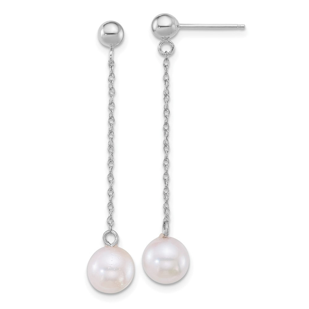 14K White Gold Wg 6.5-7mm Rnd Akoya Saltwater Cultured Pearl Dangle Earrings