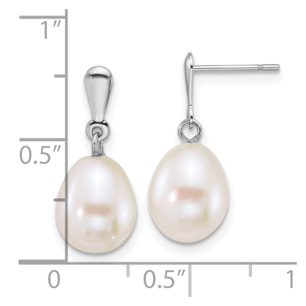 14K White Gold Wg 8-9mm Rice White Freshwater Cultured Pearl Post Dangle Earrings