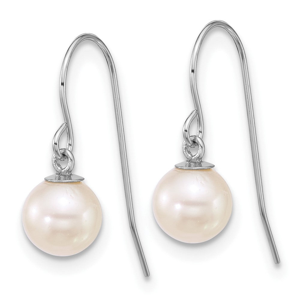 14K White Gold Wg 6-7mm Rnd White Freshwater Culture Pearl Dangle Earrings