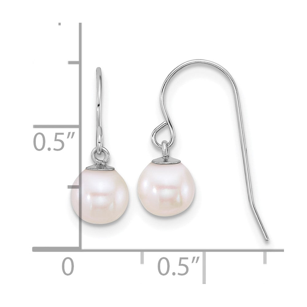 14K White Gold Wg 6-7mm Rnd White Freshwater Culture Pearl Dangle Earrings