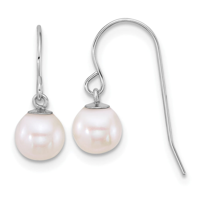 14K White Gold Wg 6-7mm Rnd White Freshwater Culture Pearl Dangle Earrings